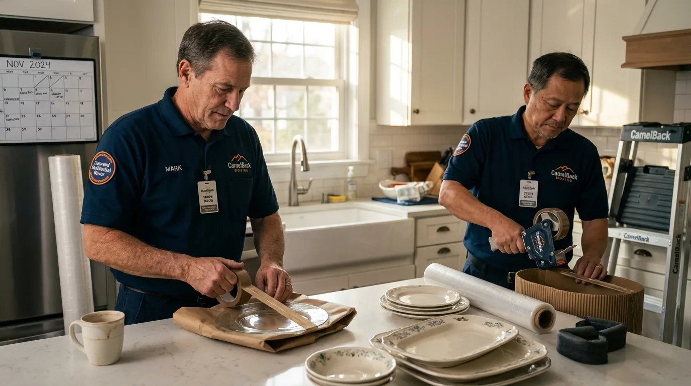 Professional crew packing kitchen dishware in Fredonia, KS